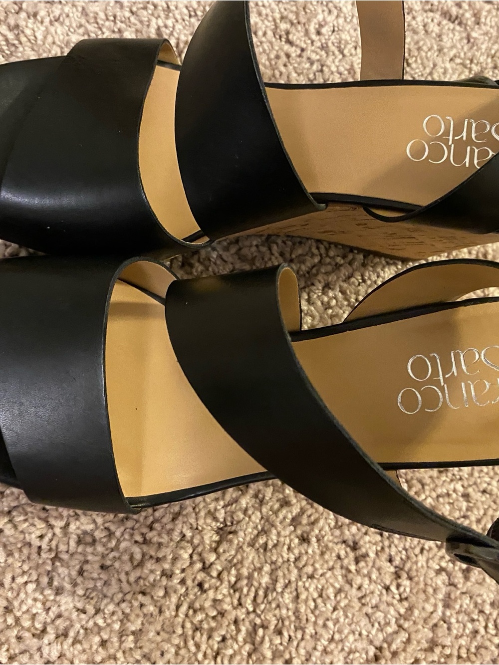 Franco Sarto Black Leather Wedge Sandals - Picture 3 of 4